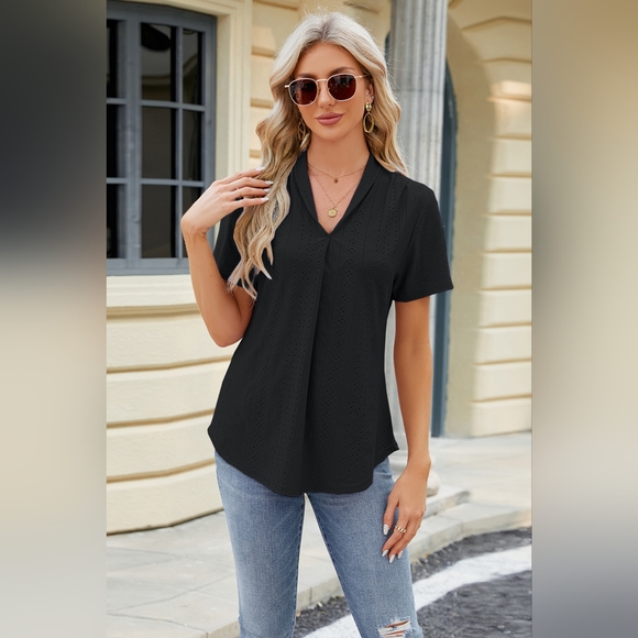 Eyelet Short Sleeve Blouse. Hit The Like ♡ Button For SALE Price!! - Picture 4 of 5